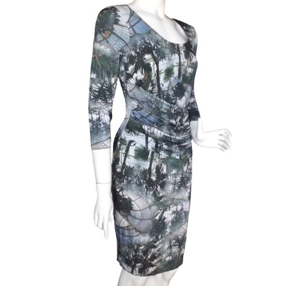 ESCADA Dress,  36/US 6, Elmonde/Forest print, Gathered Waist, Trees/Atrium, Zip - Picture 5 of 15